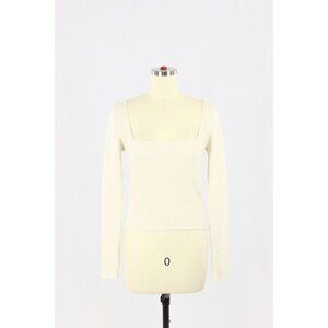 Aritzia WILFRED Leighton Oat Modal Wool Ribbed Knit Square Neck Sweater, Size S